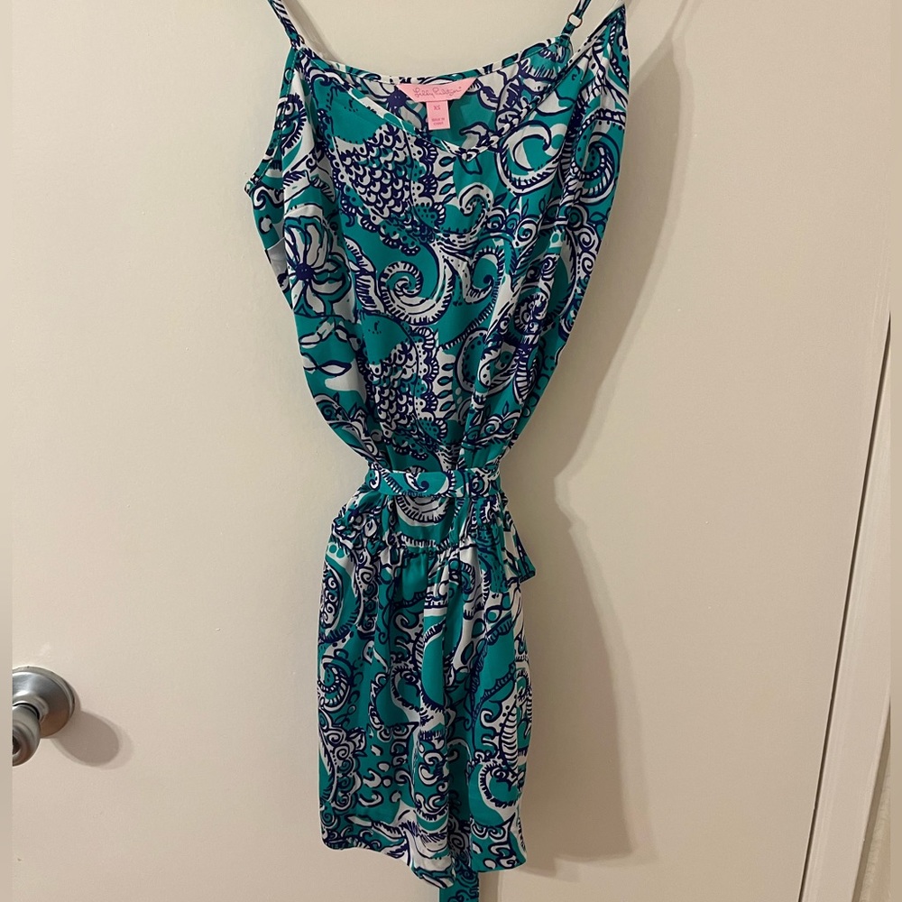 Lilly Pulitzer silk romper xs green and blue print